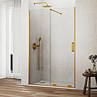 GME Mampara de ducha frontal Kenna (100 x 195 cm, Espesor de vidrio: 8 mm, Dorado)