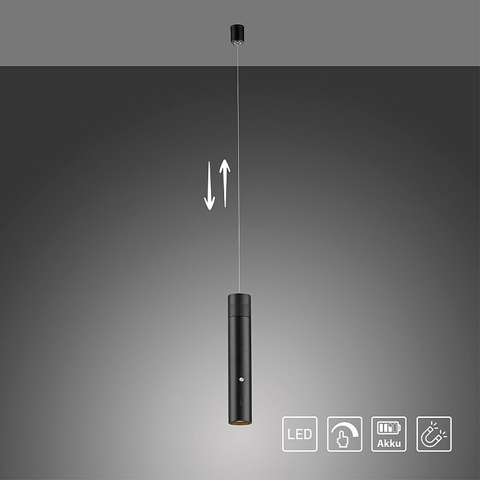 Just Light Led-pendellamp op accu Attach (3 W, Zwart, Warm wit) | BAUHAUS