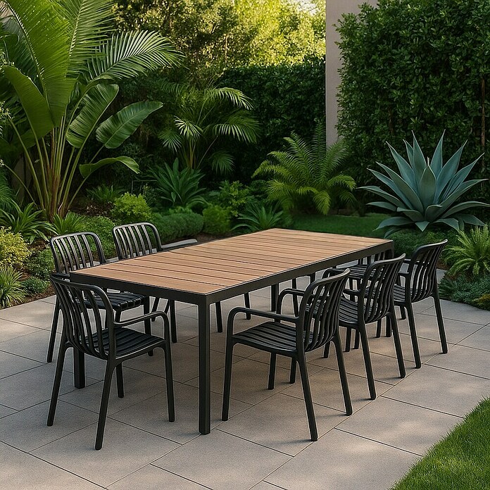 Sunfun Mesa de jardín Bellua (L x An x Al: 222 x 100 x 74 cm, Aluminio/Polywood, Antracita/Natural) | BAUHAUS