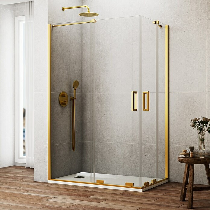 GME Mampara de ducha esquinera Kenna (L x An x Al: 85 x 75 x 195 cm, Oro, Espesor de vidrio: 8 mm) | BAUHAUS