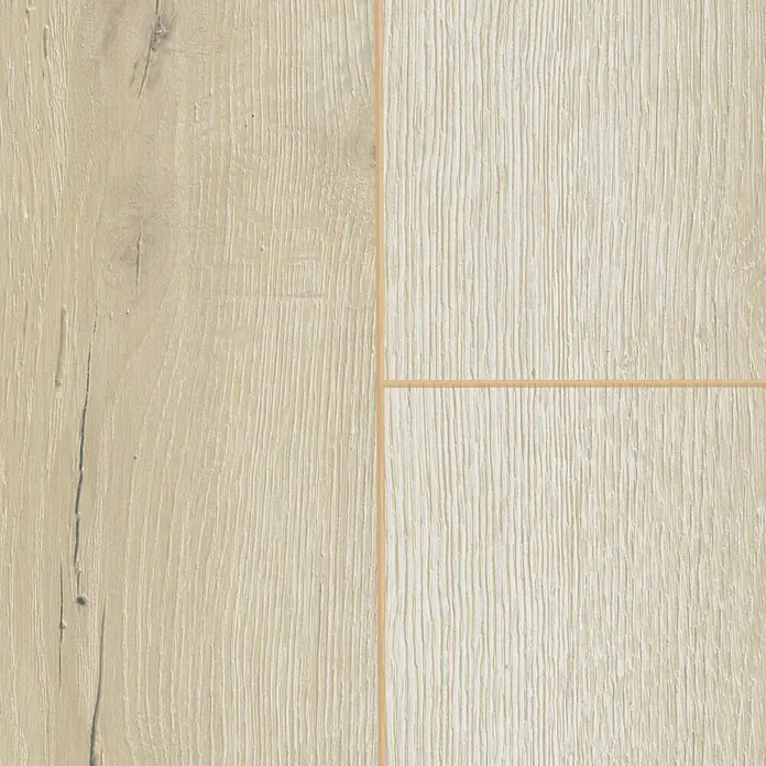 Classen Vinylbodenmuster GreenVinyl Sand-Eiche - 300 x 173 x 3,8 mm, Landhausdiele - Nahaufnahme von hellem Holzlaminatboden mit Maserung und Fugen, ideal für moderne Innenräume.