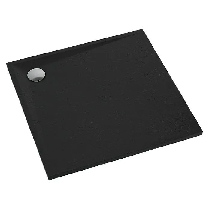 Duschboard Velto - L x B: 90 x 90 cm, Black Stone, Materialspezifizierung: Mattierte Oberfläche mit Steinstruktur - Schwarze Duschwanne mit einer runden Ablaufgarnitur. Die Oberfläche der Duschwanne hat eine leicht strukturierte Optik für mehr Rutschfestigkeit.