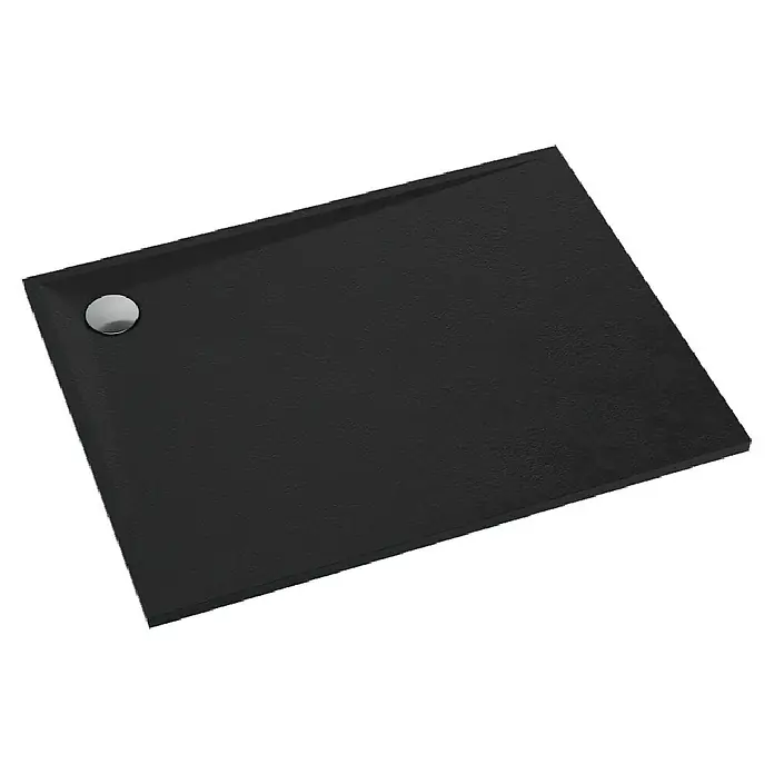 Duschboard Velto - L x B: 75 x 140 cm, Black Stone, Materialspezifizierung: Mattierte Oberfläche mit Steinstruktur - Die tiefschwarze Duschwanne mit glänzendem Abfluss ist ein echter Hingucker im modernen Badezimmer. Das schlichte Design fügt sich nahtlos ein.