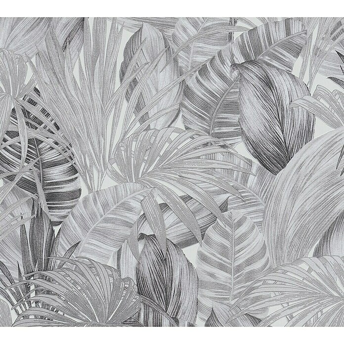 AS Creation Greenery Vliestapete (Schwarz/Weiß, Floral, 10,05 x 0,53 m)