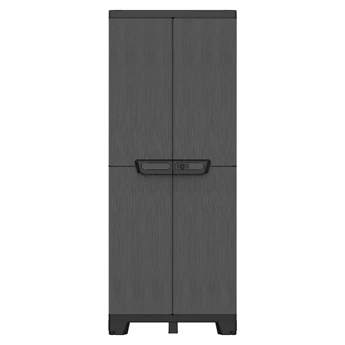 Terry Kunststoff-Mehrzweckschrank CAB 2680 ARDESIA - H x B x T: 172 x 39 x 68 cm, Schwarz - Dunkelgrauer Kunststoffschrank mit zwei Türen und Griffen für zusätzlichen Stauraum.