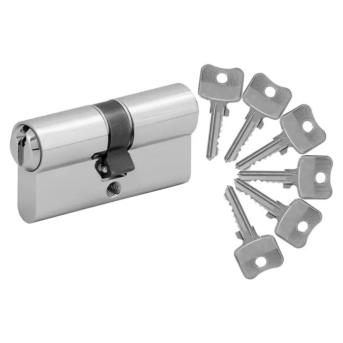 Splendoor Haustür Thermodoor PLUS SP10 - 110 x 210 cm, DIN Anschlag: Rechts, Anthrazitgrau Feinstruktur - Ein glänzender Schließzylinder mit dazugehörigen Schlüsseln. Sicherheitstechnik für Ihr Zuhause.
