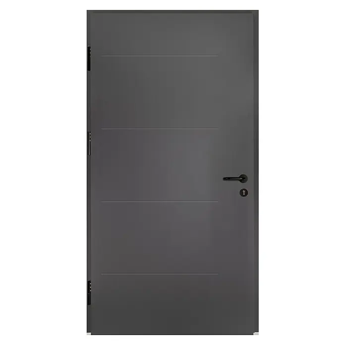 Splendoor Haustür Thermodoor PLUS SPL Black Design - 100 x 210 cm, DIN Anschlag: Links, Anthrazitgrau Feinstruktur - Eine moderne, graue Innentür mit horizontalen Zierlinien und einem eleganten Türgriff. Zeitloses Design für ein stilvolles Zuhause.