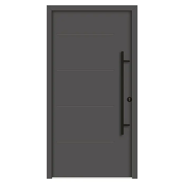 Splendoor Haustür Thermodoor PLUS SPL Black Design - 100 x 210 cm, DIN Anschlag: Rechts, Anthrazitgrau Feinstruktur - Graue Haustür mit minimalistischem Design, horizontalen Linien und einem langen, vertikalen Griff. Das Türblatt ist schlicht und elegant.