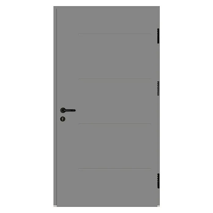 Splendoor Haustür Thermodoor PLUS SPL Black Design - 100 x 210 cm, DIN Anschlag: Rechts, Verkehrsgrau - Graue Tür mit horizontalen Nuten und schwarzem Griff. Moderner Stil für zeitgemäßes Design.