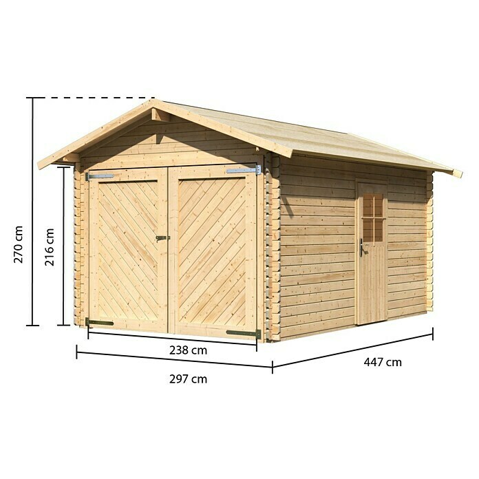 Karibu Blockbohlengarage (Holz, 12 m², Wandstärke: 28 mm)