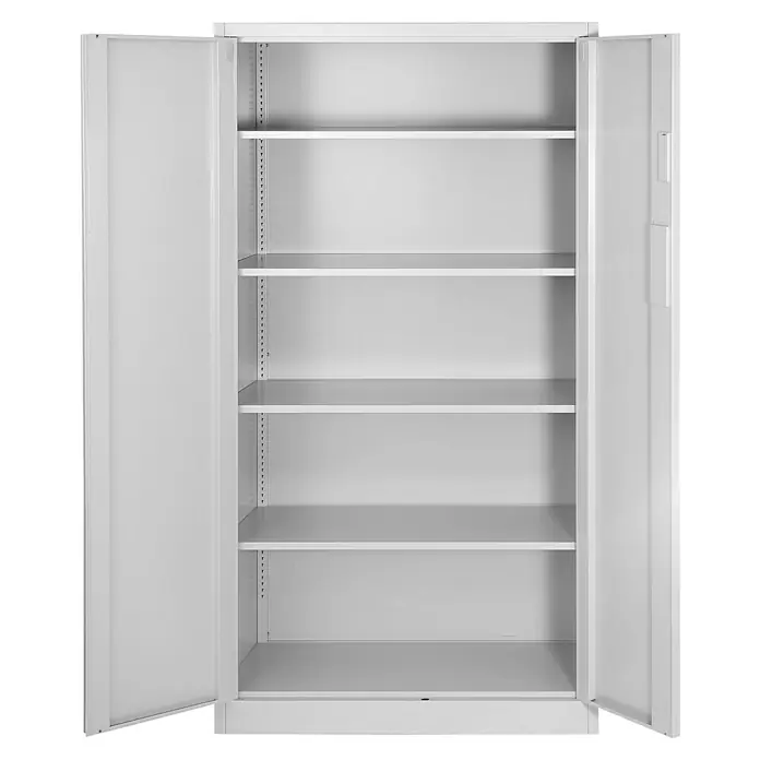 Jan Nowak Aktenschrank Daniel - B x T x H: 90 x 40 x 185 cm, Grau - Ein offener, weißer Stahlschrank mit fünf Regalen, ideal für Büro oder Lagerung. Robuste Konstruktion für vielseitige Nutzung.