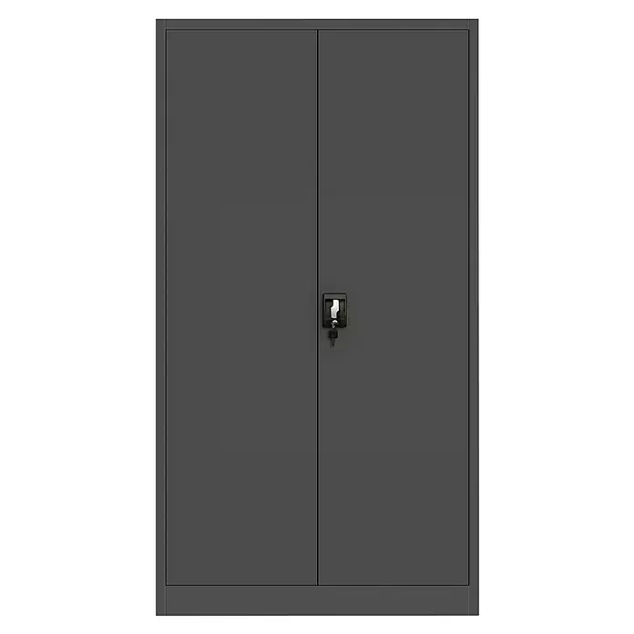 Jan Nowak Aktenschrank Tomasz - B x T x H: 90 x 45 x 185 cm, Anthrazit - Grauer abschließbarer Büroschrank mit zwei Türen und Schlüssel im Schloss für die sichere Aufbewahrung von Akten und Büromaterial.