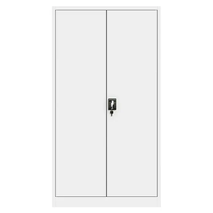 Jan Nowak Aktenschrank Tomasz - B x T x H: 90 x 45 x 185 cm, Weiß - Ein weißer Metallschrank mit zwei Türen und einem Schloss mit Schlüssel. Praktisch zur Aufbewahrung und Sicherheit von Gegenständen.