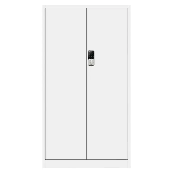 Jan Nowak Aktenschrank Daniel - B x T x H: 90 x 40 x 185 cm, Weiß - Aufnahme eines weißen Büroschranks mit zwei Türen und einem digitalen Schloss in der Mitte.
