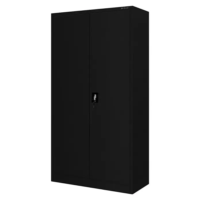 Jan Nowak Werkzeugschrank Bruno - H x B x T: 185 x 92 x 50 cm, Schwarz - Ein schwarzer Jan Nowak Metall-Aktenschrank mit abschließbaren Türen, ideal für Büro oder Werkstatt, bietet viel Stauraum für Dokumente und Werkzeuge.