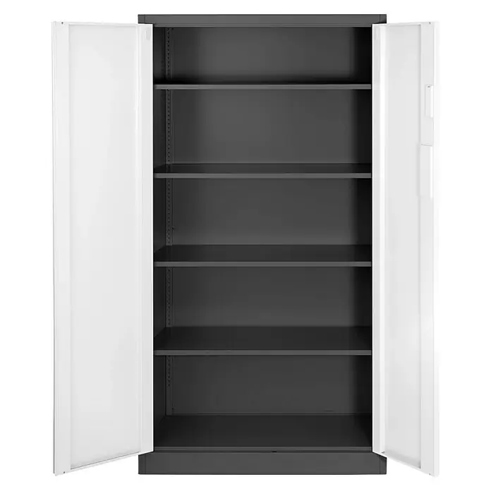 Jan Nowak Aktenschrank Daniel - B x T x H: 90 x 40 x 185 cm, Anthrazit/Weiß - Aufnahme eines offenen, leeren Büroschranks mit weißen Türen und grauen Regalen. Perfekt für die Organisation!