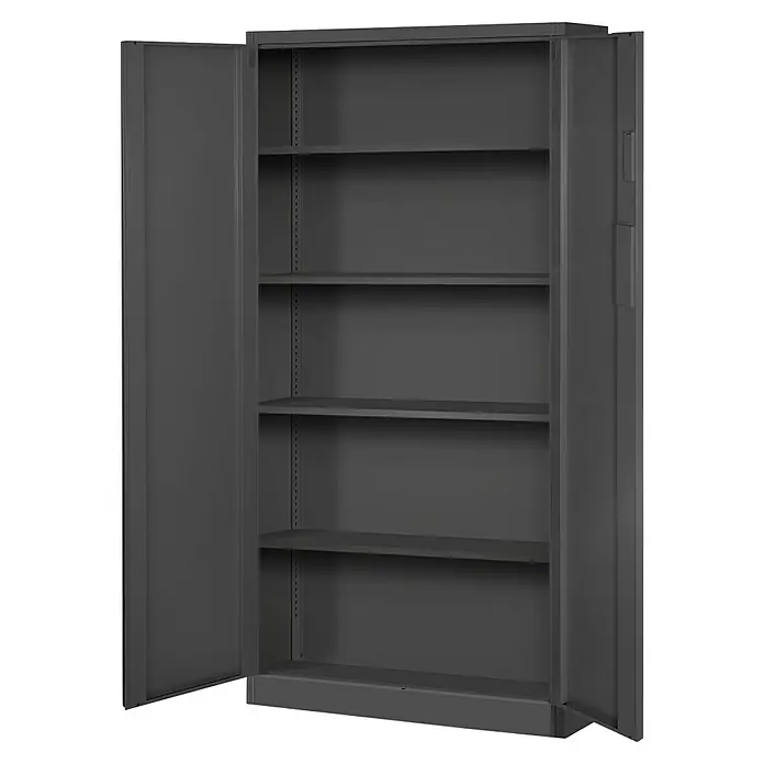 Jan Nowak Aktenschrank Daniel - B x T x H: 90 x 40 x 185 cm, Anthrazit - Aufnahme eines grauen Büroschranks mit geöffneten Türen und mehreren Regalen, der viel Stauraum bietet.