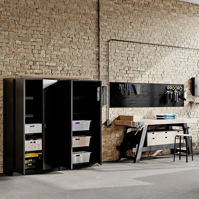 Jan Nowak Werkzeugschrank Bruno - H x B x T: 185 x 92 x 50 cm, Schwarz - Werkstatt mit Werkzeugschrank, Werkbank und Werkzeugwand zur optimalen Aufbewahrung.