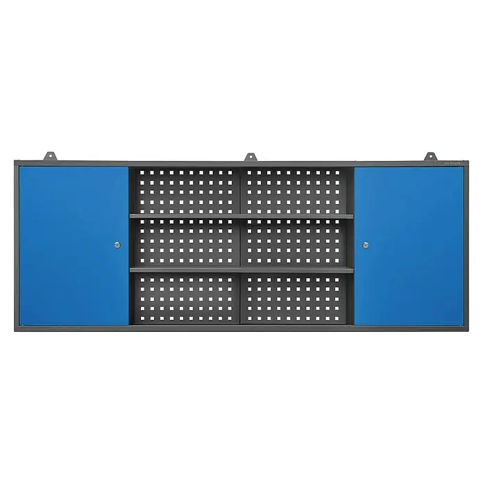Jan Nowak Hängeschrank Leo - B x T x H: 160 x 20 x 60 cm, Anthrazit/Blau - Dieser Werkzeugschrank ist ideal für die Aufbewahrung von Werkzeugen. Er verfügt über abschliessbare Schiebetüren und verstellbare Regalböden.