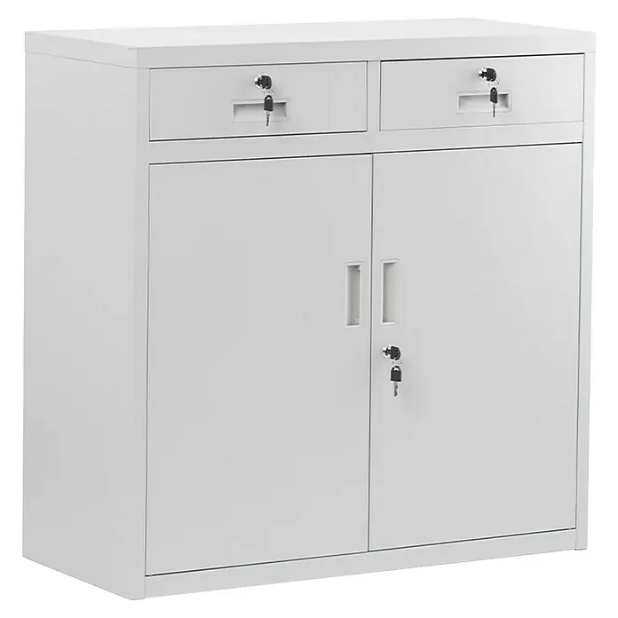 Jan Nowak Aktenschrank Lena - H x B x T: 90 x 90 x 40 cm, Grau - Grauer abschließbarer Aktenschrank mit zwei Schubladen und zwei Türen für Büro oder Homeoffice zur sicheren Aufbewahrung von Dokumenten.