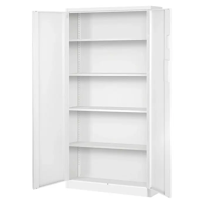 Jan Nowak Aktenschrank Daniel - B x T x H: 90 x 40 x 185 cm, Weiß - Ein offener, weißer Metallschrank mit verstellbaren Regalböden, ideal für Büro oder Lager. Praktische Aufbewahrungslösung mit viel Stauraum.
