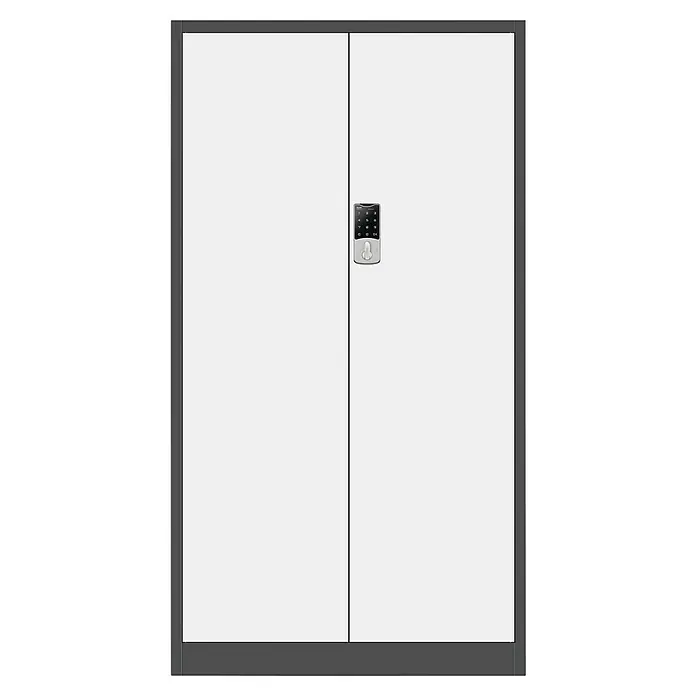 Jan Nowak Aktenschrank Daniel - B x T x H: 90 x 40 x 185 cm, Anthrazit/Weiß - Weißer Stahlschrank mit zwei Türen und einem digitalen Zahlenschloss in der Mitte, ideal zur sicheren Aufbewahrung von wichtigen Dokumenten und Gegenständen.