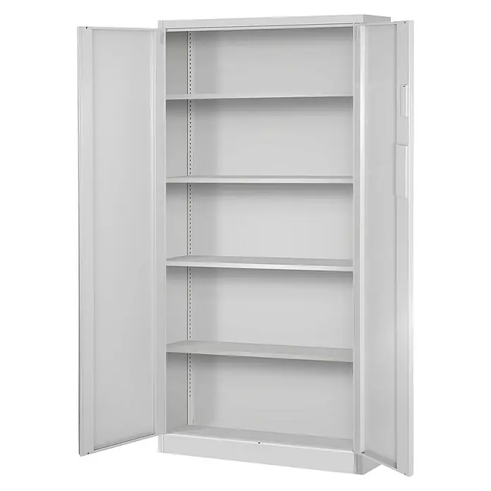 Jan Nowak Aktenschrank Daniel - B x T x H: 90 x 40 x 185 cm, Grau - Ein offener, grauer Büroschrank mit vier Regalböden, ideal zur Aufbewahrung von Dokumenten und Büromaterialien im Büro.