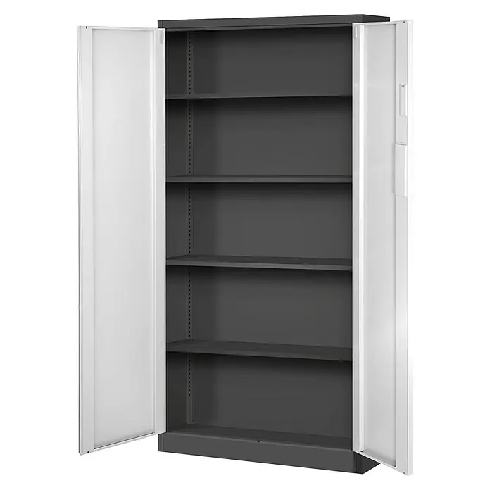 Jan Nowak Aktenschrank Daniel - B x T x H: 90 x 40 x 185 cm, Anthrazit/Weiß - Ein offener Büroschrank aus Metall mit verstellbaren Regalen bietet viel Stauraum für Dokumente und Büromaterial.