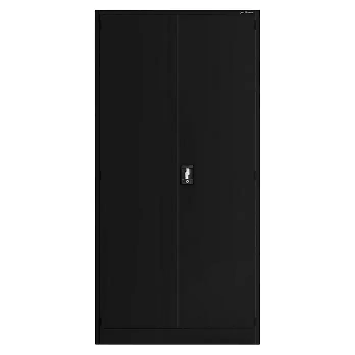 Jan Nowak Werkzeugschrank Darek - H x B x T: 185 x 92 x 50 cm, Schwarz - Schwarzer Metallschrank mit zwei Türen und einem Schloss für die sichere Aufbewahrung von Gegenständen.