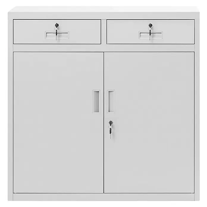 Jan Nowak Aktenschrank Lena - H x B x T: 90 x 90 x 40 cm, Grau - Metallschrank mit zwei Schubladen und zwei abschließbaren Türen, ideal für Büro oder Werkstatt zur Aufbewahrung von Dokumenten und Werkzeugen.
