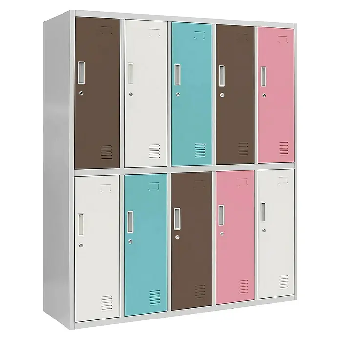 Jan Nowak Spind Bartus - H x B x T: 150 x 136 x 45 cm, Anzahl Türen: 10 Stk., Grau/Pastellfarben - Farbiges Stahlspind-Modell mit verschiedenen Farben, um eine lebendige und funktionale Aufbewahrungslösung zu schaffen.