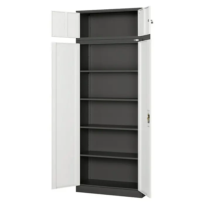 Jan Nowak Aufsatzschrank Ewa - H x B x T: 38 x 90 x 40 cm, Anthrazit/Weiß - Schrank mit versetzbaren Einlegeböden, ideal für Büro oder Werkstatt. Der robuste Stahlschrank sorgt für Ordnung und Sicherheit am Arbeitsplatz.