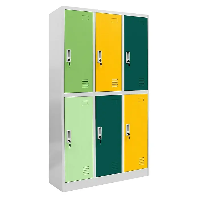 Jan Nowak Schließfachschrank Igor - H x B x T: 150 x 90 x 45 cm, Anzahl Fächer: 6 Stk., Grau/Vielfarbig - Diese farbenfrohen Stahlschränke mit Schlössern bieten eine sichere und praktische Aufbewahrungslösung.