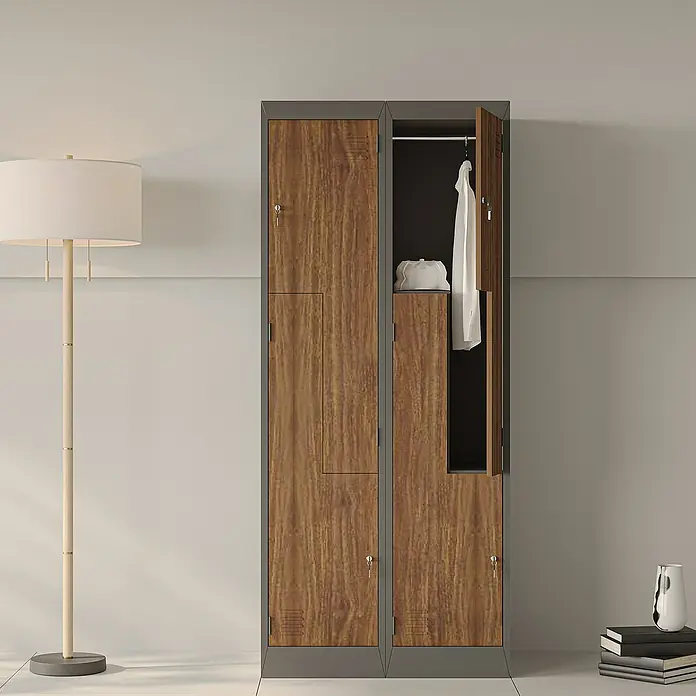 Jan Nowak Z-Spind Julia - B x T x H: 80 x 45 x 185 cm, Anzahl Türen: 4 Stk., Anthrazit/Nussbaum - Ein eleganter Holzschrank mit Metallrahmen, ideal für die Organisation von Kleidung und Accessoires im modernen Stil.