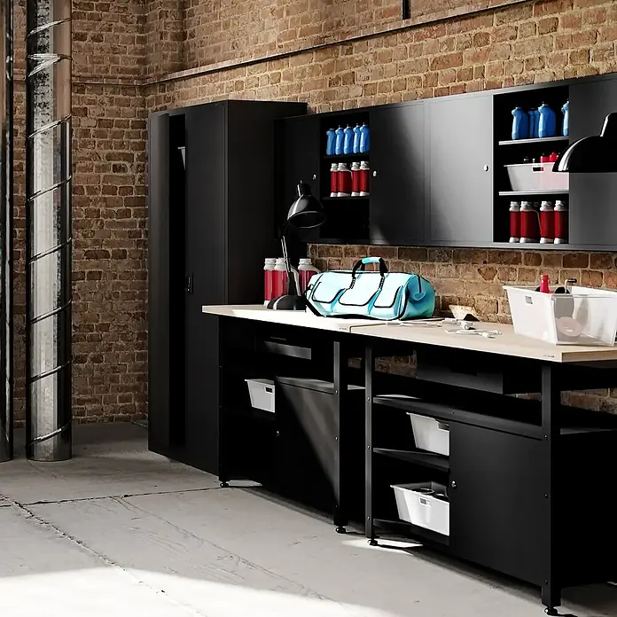 Jan Nowak Hängeschrank Ben - H x B x T: 60 x 120 x 20 cm, Schwarz - Werkstatt mit Arbeitsplatte, Schränken und Werkzeugaufbewahrung für organisierte Projekte und effizientes Arbeiten.