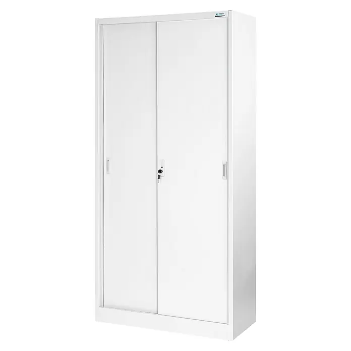 Jan Nowak Aktenschrank Kuba - B x T x H: 90 x 40 x 185 cm, Weiß - Weißer Schiebetürenschrank mit Schloss und Griffen, ideal für Büro oder Lager. Robuste Konstruktion für langlebige Nutzung.