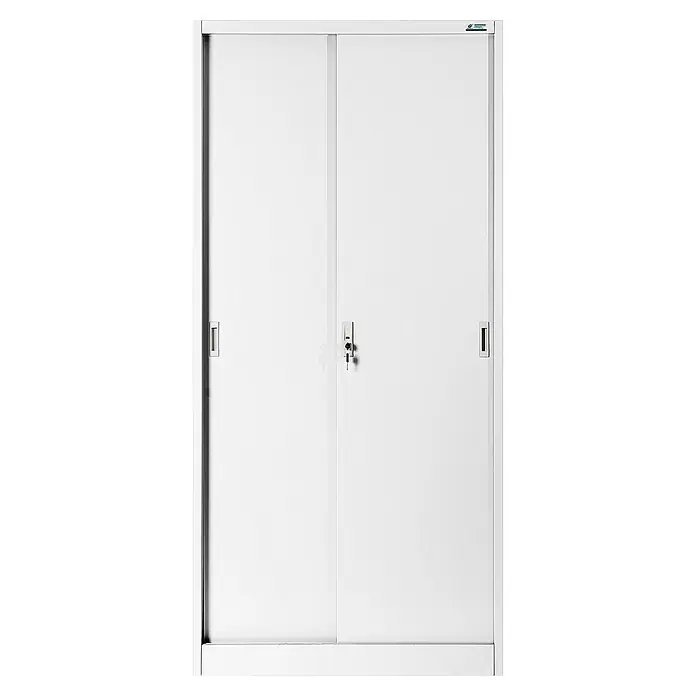 Jan Nowak Aktenschrank Kuba - B x T x H: 90 x 40 x 185 cm, Weiß - Weißer Büroschrank mit Schiebetüren und Schloss, ideal zur sicheren Aufbewahrung wichtiger Dokumente und Büromaterialien.