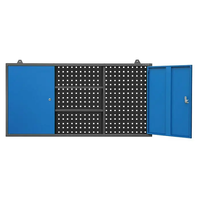Jan Nowak Hängeschrank Ben - H x B x T: 60 x 120 x 20 cm, Anthrazit/Blau - Das blaue Werkzeugschrank-Modell von Jan Nowak ist mit einer Lochwand und Fächern ausgestattet und bietet viel Stauraum für Werkzeuge.