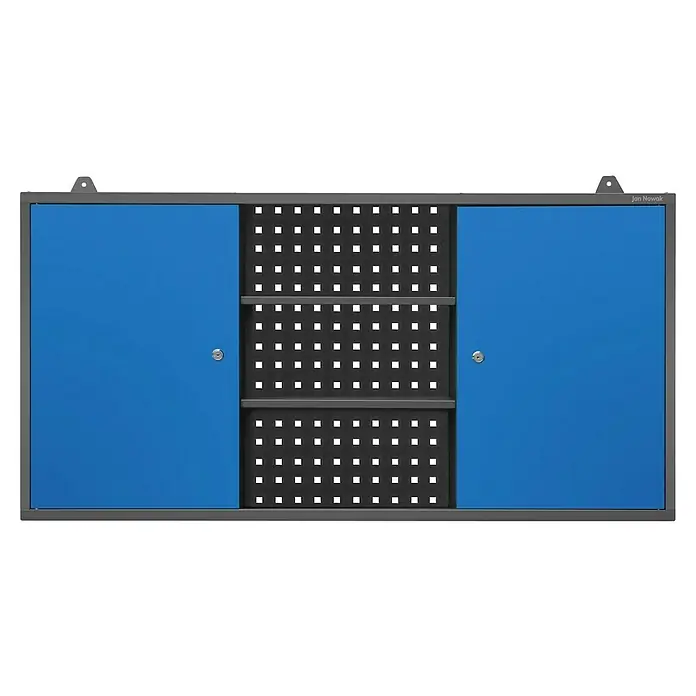 Jan Nowak Hängeschrank Ben - H x B x T: 60 x 120 x 20 cm, Anthrazit/Blau - Ein blauer Werkzeugschrank mit perforierter Rückwand von Jan Nowak, ideal für die Werkstatt. Robuste Konstruktion für Ordnung und Übersicht.