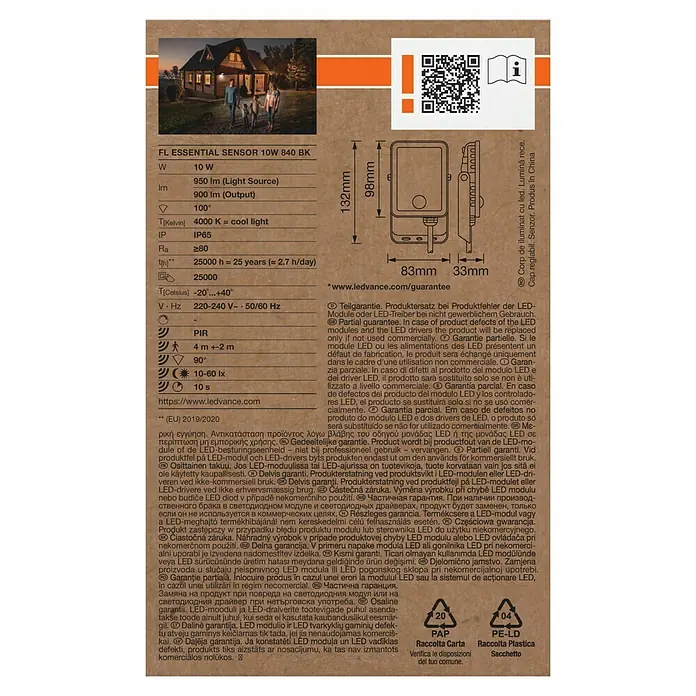 Osram LED-Strahler Floodlight Essential Sensor - 10 W, L x B x H: 13,2 x 8,3 x 3,3 cm, Schwarz, Tageslichtweiß, Mit Sensor - FL Essential Sensor 10W 840 BK Produktbild. LED-Außenleuchte mit Bewegungsmelder, ideal für die Beleuchtung von Haus und Garten.