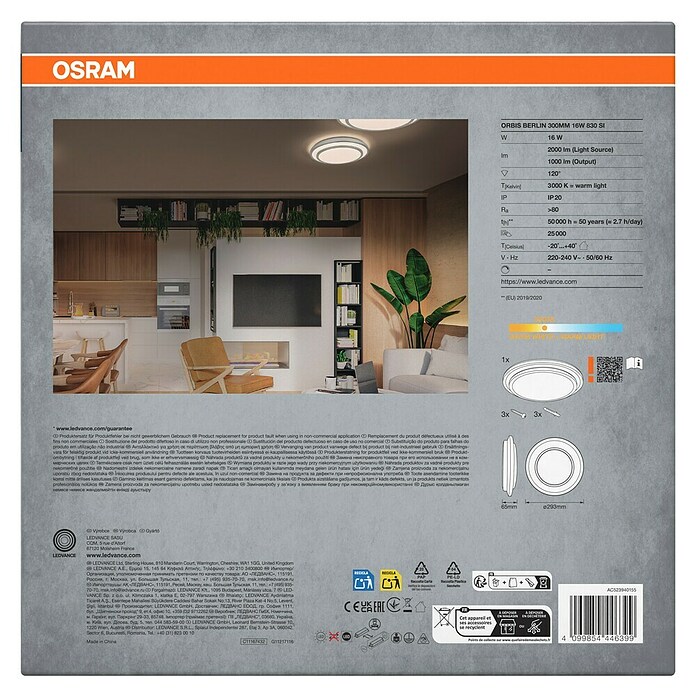 Osram Orbis LED okrogla stropna svetilka Berlin  (16 W, Ø x V: 29,3 x 6,5 cm, Srebrna, Toplo bela) | 3016 - Deckenleuchte | CACB - Deckenleuchten | CAC - Indoorleuchten | CA - Beleuchtung | C - Elektro | BAUHAUS