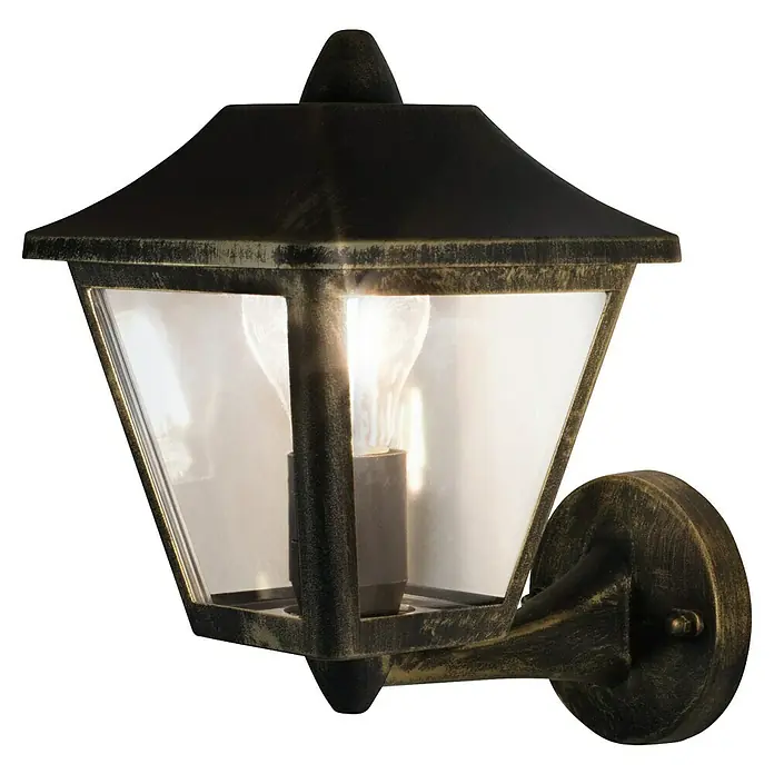 Osram Endura Classic Außenwandleuchte Tradition Up - Stehend, 23 x 17 x 26 cm, Schwarz/Gold, IP44 - Diese Außenwandleuchte in antikem Goldfinish sorgt für stimmungsvolle Beleuchtung im Außenbereich. Die Lampe ist aus robusten Materialien gefertigt.