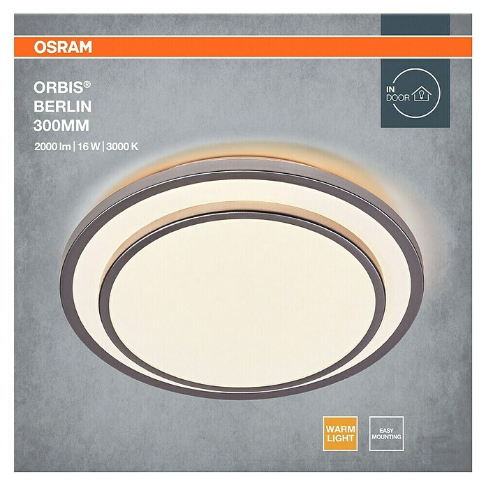 Osram Orbis LED okrogla stropna svetilka Berlin  (16 W, Ø x V: 29,3 x 6,5 cm, Srebrna, Toplo bela) | 3016 - Deckenleuchte | CACB - Deckenleuchten | CAC - Indoorleuchten | CA - Beleuchtung | C - Elektro | BAUHAUS