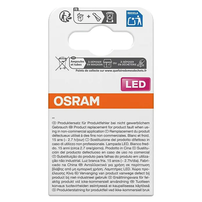 Osram Bombilla LED -  - Instrucciones de embalaje de la bombilla LED OSRAM para la eliminación y la sustitución del producto para uso no comercial.