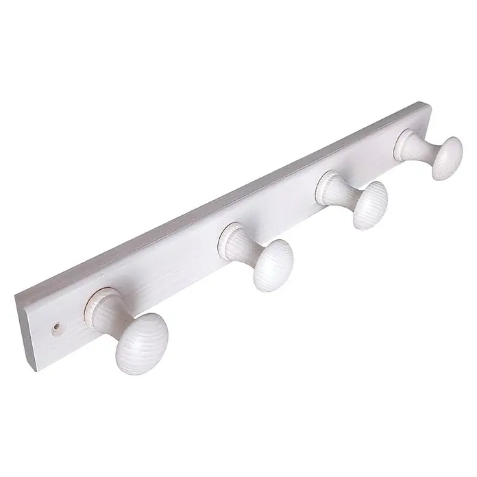 Nesu Perchero 9904 - L x An x Al: 485 x 5 x 72 cm, Madera, Blanco decapado - Perchero de pared de madera blanca con cinco pomos. Perfecto para guardar chaquetas, sombreros y otros accesorios. Práctico y elegante.