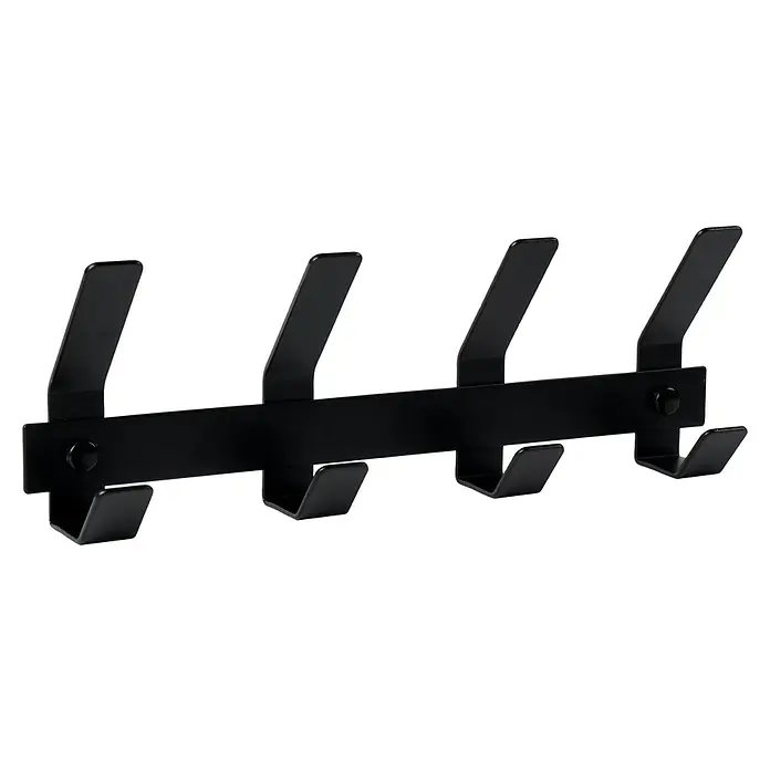 Nesu Perchero - L x An x Al: 35 x 12 x 55 cm, Metal, Negro - Perchero de pared negro con cuatro ganchos para chaquetas, abrigos o toallas, ideal para recibidor, baño o dormitorio.