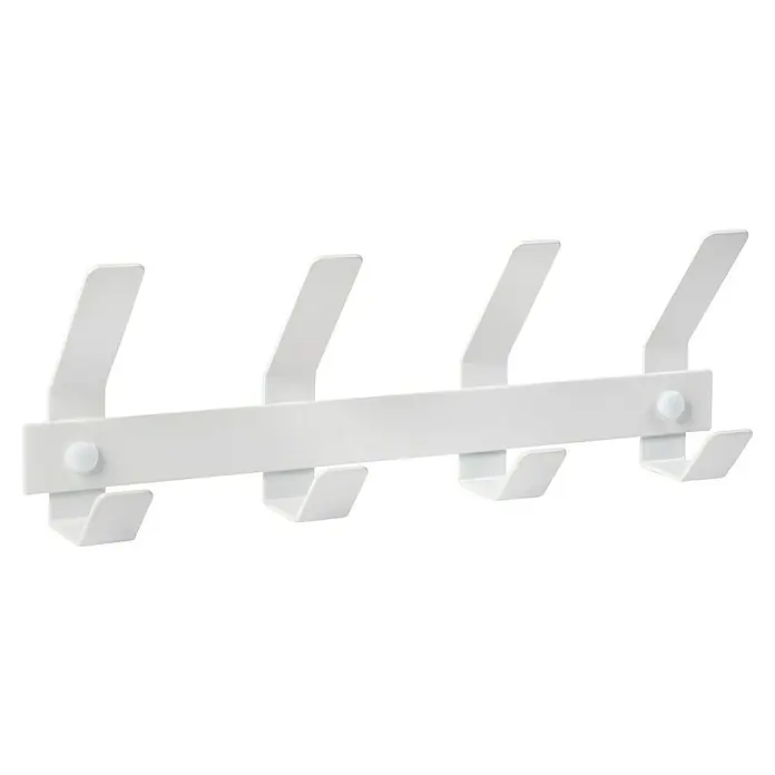 Nesu Perchero - L x An x Al: 35 x 12 x 55 cm, Metal, Blanco - Imagen de un perchero de pared blanco con múltiples ganchos, perfecto para guardar artículos como abrigos y sombreros.