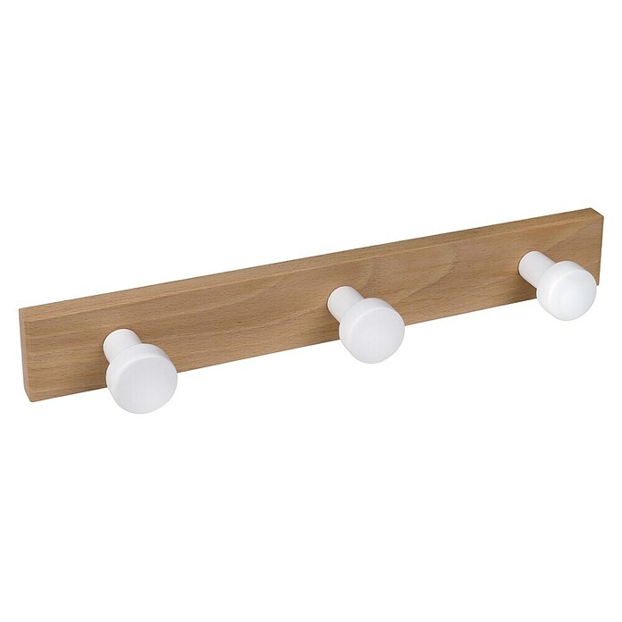 Nesu Perchero 913 (L x An x Al: 35,8 x 5 x 6,5 cm, Número de ganchos: 3 ud., Haya/Blanco) | BAUHAUS