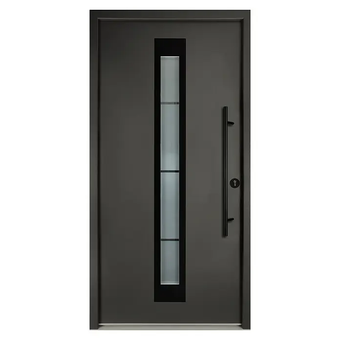 Splendoor Haustür Thermodoor PLUS SP45 Black Design - 110 x 210 cm, DIN Anschlag: Rechts, Anthrazitgrau Feinstruktur/Tiefschwarz - Elegante anthrazitfarbene Haustür mit senkrechtem Glaseinsatz und modernem Griff. Stilvoller Eingangsbereich für jedes Zuhause.