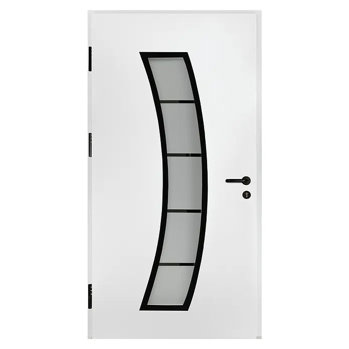 Splendoor Haustür Thermodoor PLUS SP10 Black Design - 100 x 210 cm, DIN Anschlag: Links, Verkehrsweiß/Tiefschwarz - Weiße Tür mit geschwungenem Glasdesign und schwarzen Akzenten für ein modernes und stilvolles Zuhause.